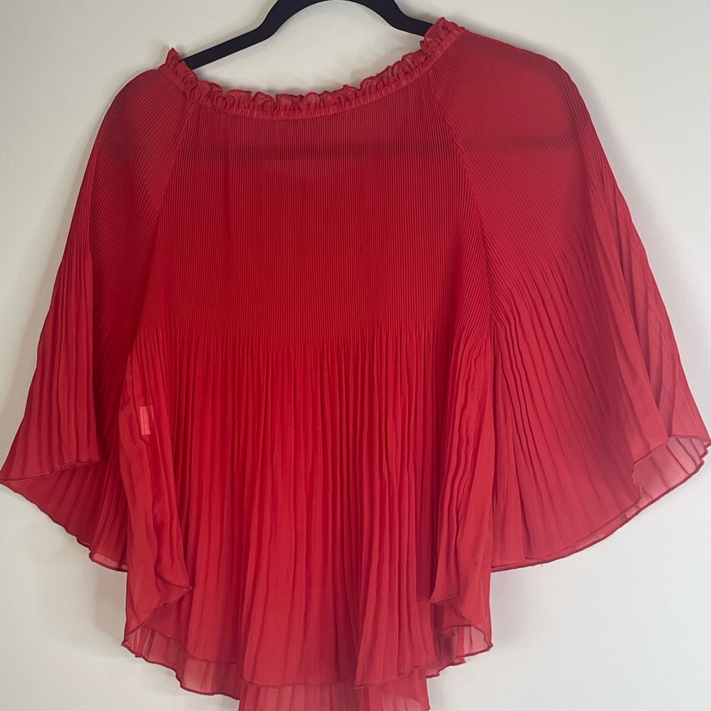 ZARA Woman Red Pleated Off-Shoulder “Flowy” Blouse with 3/4 sleeves Size XS - Picture 5 of 17